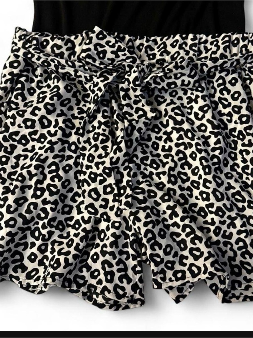 Women's Black & White Leopard Print Tie-Waist Shorts